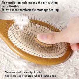 Detangling Hair Brush, Wet Dry Brush for Curly Thick Hair with Air Cusion Paddle & Stainless Steel Bristles, Brush Comb for Head Massage/Scalp Stimulation/Hair Growth/Daily Hair Care (Oval)