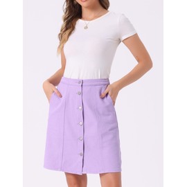 Allegra K Women's Summer Denim Skirt with Pockets Button Front Casual Short Skirts Light Purple Medium