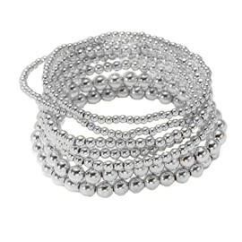 Kysin Chiys Gold Beaded Bracelets Adjusatable 14K Gold Plated Stackable Bracelets Stretch Bead Ball Bracelet Set for Women 3MM 4MM 6MM 8MM Beads Jewelry, adjustable, Stone, no gemstone