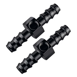 EVIL ENERGY 3/8 Barb Fuel Pressure Gauge Fitting Adapter with 1/8 NPT Sensor Gage Port Aluminum Black 2PCS