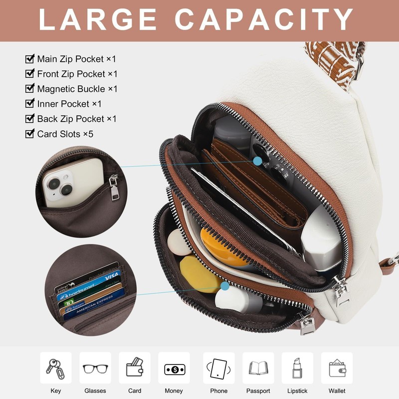 Shoulder Bag for Women Retro Leather Large Capacity Chest Bag