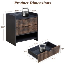 Farmhouse Black Nightstand with Charging Station, Fluted Bedroom Night Stand, Modern Mid-Century Bedside Table End Table with Storage Shelf, 2 Drawer Dresser with Outlet, USB, Type-C Port, Black&Brown