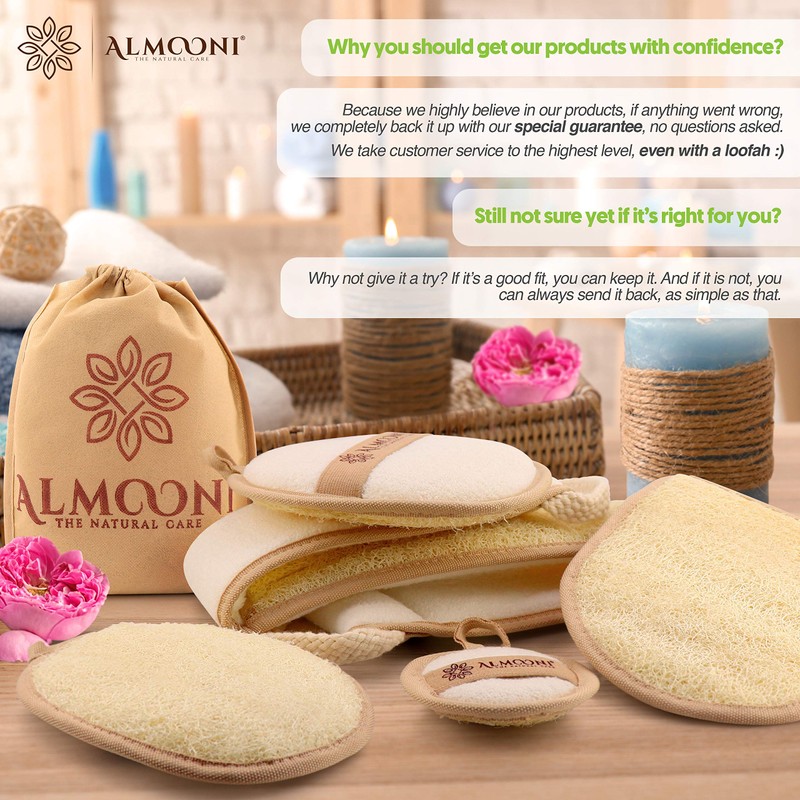 Almooni Natural Loofah Exfoliating Body Scrubber, Made with Natural Egyptian