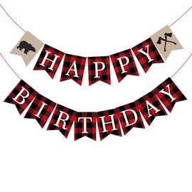 CC HOME Buffalo Plaid Baby Shower Decorations, Buffalo Plaid Happy Birthday Banner,Lumberjack Birthday Banner for Kids,Boys,Baby Shower,Birthday Party Decoration