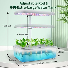 Hydroponics Growing System Kit with LED Grow Light, Indoor Gardening System with 14 Pods, WiFi Indoor Herb Garden, Herb Garden Kit Indoor, Adjustable Height Up to 16.5", Auto Pump, 5L Water Tank
