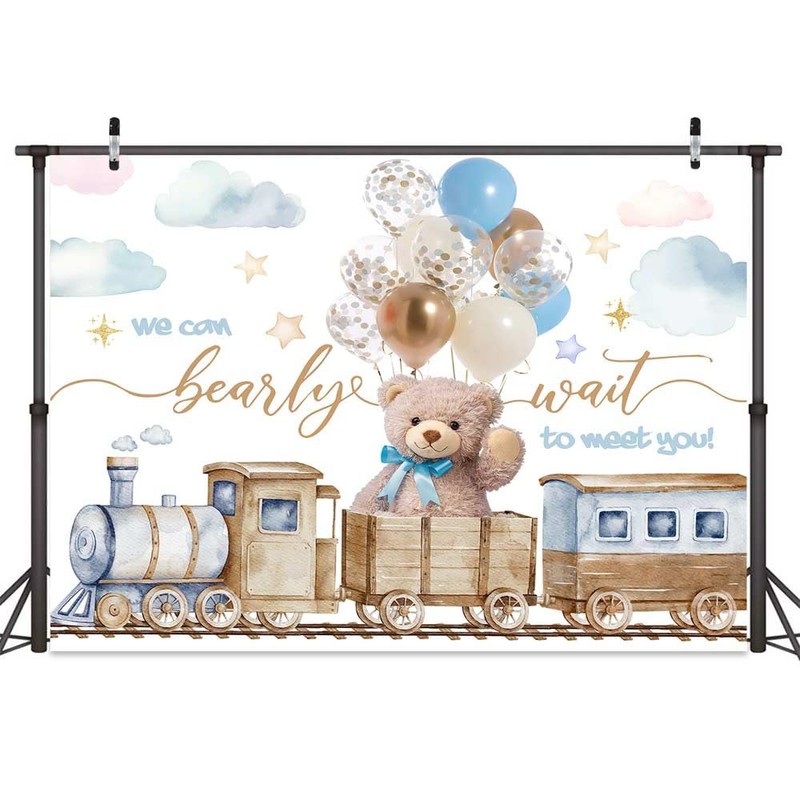 7X5ft We Can Bearly Wait Photo Backdrop Bear Baby Shower