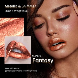 Depuplum Bronze Lipsticks for Women Metallic Lipstick Long Lasting Non Stick Cup Lip Gloss, Metal Shine Lightweight Hydrating Full Coverage Lip Color, P103 Fantasy