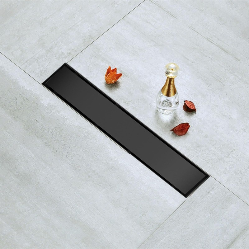 Fibetter Linear Shower Drain 12 Inch Black Rectangular Floor Drain
