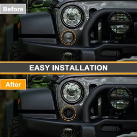 Aexploer LED Turn Signal Lights Compatible with Wrangler JK JKU 2007-2018,Turn Signal&Parking Lights,2024 NEW,Favorite of Off-Road Enthusiasts for JK,White&Yellow Light (Clear Lens)