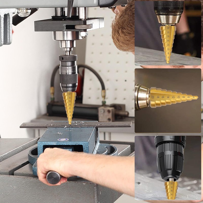 CeyMlem 3-Piece Step Drill Bit Set, Step Drill Bit with