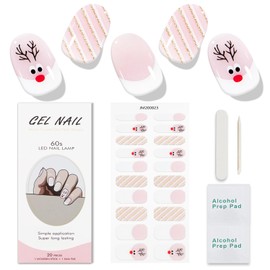 JMEOWIO Gel Nail Stickers Christmas Cute Glitter Cream Pink Semi Cured Gel Nail Strips Wraps UV/LED Nail Supplies Nail Art Design Decoration Accessories