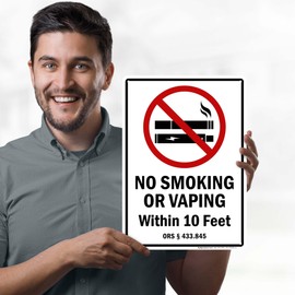 No Smoking Or Vaping Within 10 Feet Ors 433 845 Sign, 10x14 Inches, 55 mil thick HDPS (high density polystyrene), Made in USA by My Sign Center