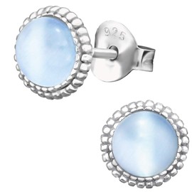 EYS JEWELRY Women's Earrings 925 Silver Round Cat's Eyes 7 mm Stud Earrings, Sterling Silver, Cats Eye