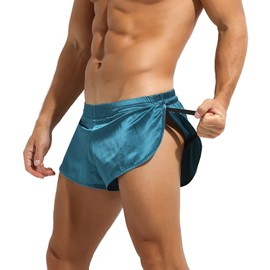 Panegy Calzoncillos tipo bóxer de satén para hombre con laterales grandes divididos, 1 azul., Small