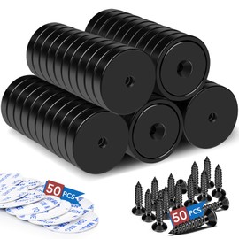 LOVIMAG LOVIMAG 50 Pack Strong Magnets, 110 lbs Black Neodymium Magnets with Screws for Wall Mounting, Door Magnets for Kitchen Doors, Rare Earth Magnets for Holding Tools Lifting,Tool Organizer