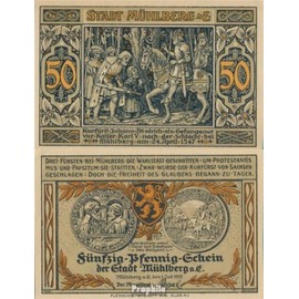 Banknote Mühlberg Notgeld: 903.1 A) 50 PF Notgeldschein the StAdt Mühlberg uncirculated 1921 50 Pfenning Mühlberg (money for collectors - no means of payment)