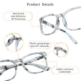 LifeArt Gafas de bloqueo de luz azul con bisagra de resorte, antifatiga ocular, gafas de lectura para ordenador, gafas de juego, gafas de TV para mujeres y hombres, antirreflejos (mármol, sin aumento)