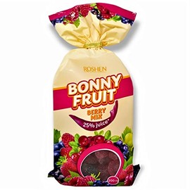 Roshen Bonny Fruit Berry Mix Gummy Candy, Made with 25% Fruit Juice, Kosher, Halal 200grams Pack of 1