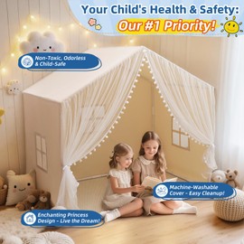 xiaowantong Kids Play Tent, Playhouse for Kid, Kids Tent with Detachable Bottom and Lights, Indoor Bed Tent for Toddler, Toys for Boy Girl Birthday Gift