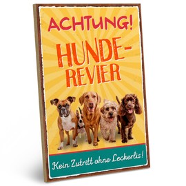 ARTFAVES® Wooden Sign with Saying - Achtung Hunde-Revier | Retro Vintage Sign Decorative Gift | Dog | Size: 19 x 28 cm