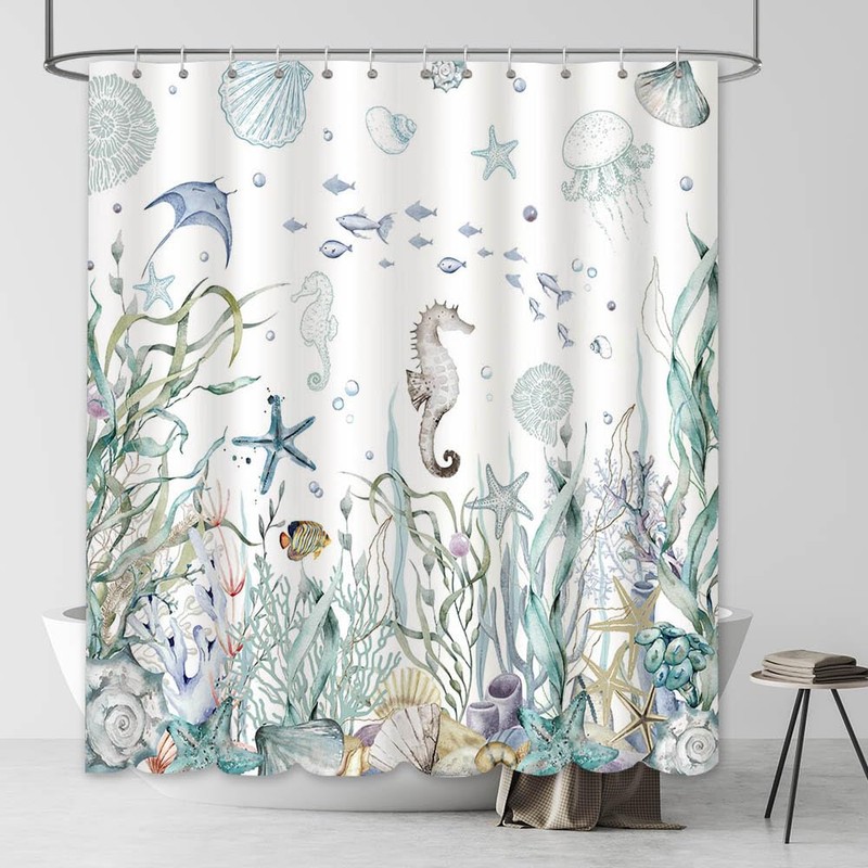 AIBIIN 180x180cm Ocean Shower Curtain Under The Sea Theme Starfish
