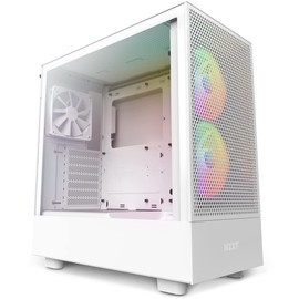 NZXT H5 Flow RGB Compact ATX Mid-Tower PC Gaming Case – High Airflow Perforated Front Panel – Tempered Glass Side Panel – Cable Management – 2 x F140 RGB Core Fans – 280mm Radiator Support – White