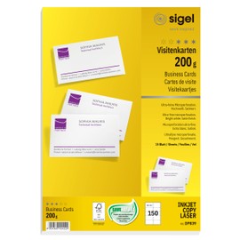 Sigel DP839 business cards, microperforated, white, 200 gsm, 150 pcs.=15 sheets
