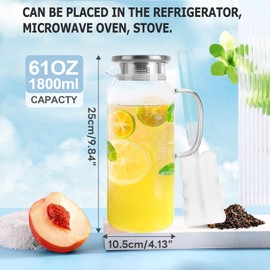 Yirilan Glass Pitcher, 1.8 Liter Water Pitcher with Lid, Beverage Pitcher for Hot/Cold Water, Iced Tea and Juice Drink (with Cup Brush)