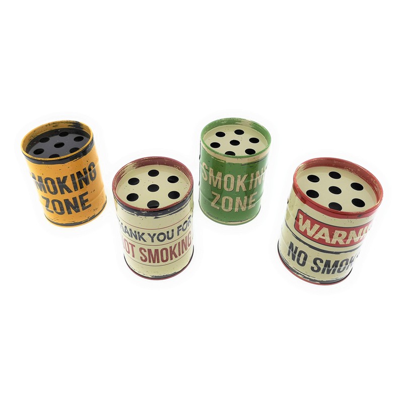 Set of 4 Metal Ashtrays Oil Barrel Retro Style Vintage