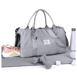 HYC00 Gym Bag Womens Mens Sports Duffle Bag with Shoes Compartment & Wet Pocket, Travel Duffel Bag Overnight Bag for Women Large Holdall Bag Hospital Bag Carry on Bag Hand Luggage Bag Cabin Bag, Grey