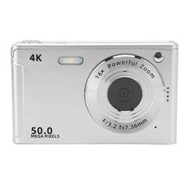 4K Digital Camera for Photography Vlogging, 48MP Autofocus Camera with 16X Zoom, Built in Fill Light, Anti Shake, Compact Portable Point and Shoot Camera for Beginners (Silver)