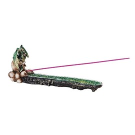 Pacific Giftware Green Dragon on Skull Gemstone Quartz Stick Incense Burner Medieval Fantasy 10.75 Inch L