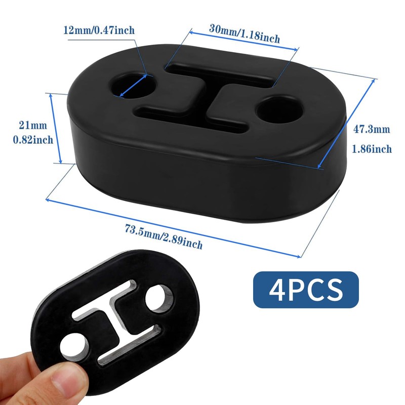 CLKE 4 x Black Rubber Exhaust Pipe Bracket 2 Holes
