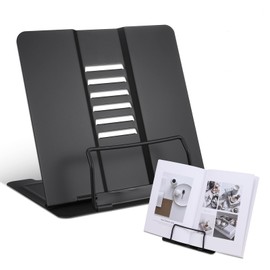 Kssvzz Book Stand, Foldable Metal Reading Stand with 6 Adjustable Positions, Adjustable Book Holder for School, Kitchen and Office, Black