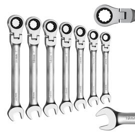 WISEUP Combination Wrenches, 17mm Flexible Ratchet Spanner, CR-V Forged Spanner, Matte Anti-Rust Wrench Hand Tool
