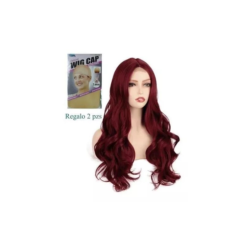 Teyu shop Peluca Mujer Larga Rizada Roja Con Encaje Frontal