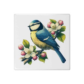 'Blue Tit On Apple Blossom' 108mm Square Ceramic Tile (TD00029486)