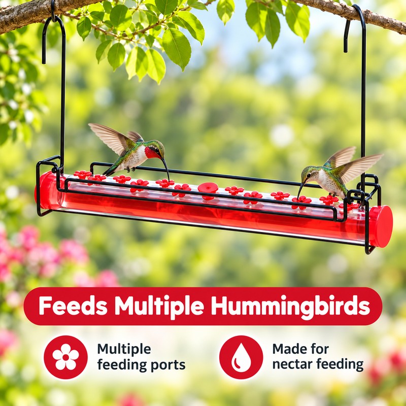 Hummingbird Feeder for Outdoors, 18-Inch Hanging Nectar Feeder with Multiple