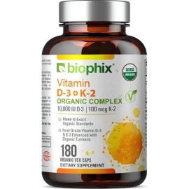 Biophix Vitamina D3 K2 MK7 con Cúrcuma 180 Cápsulas Sin Sabor Vegano                                                                                  