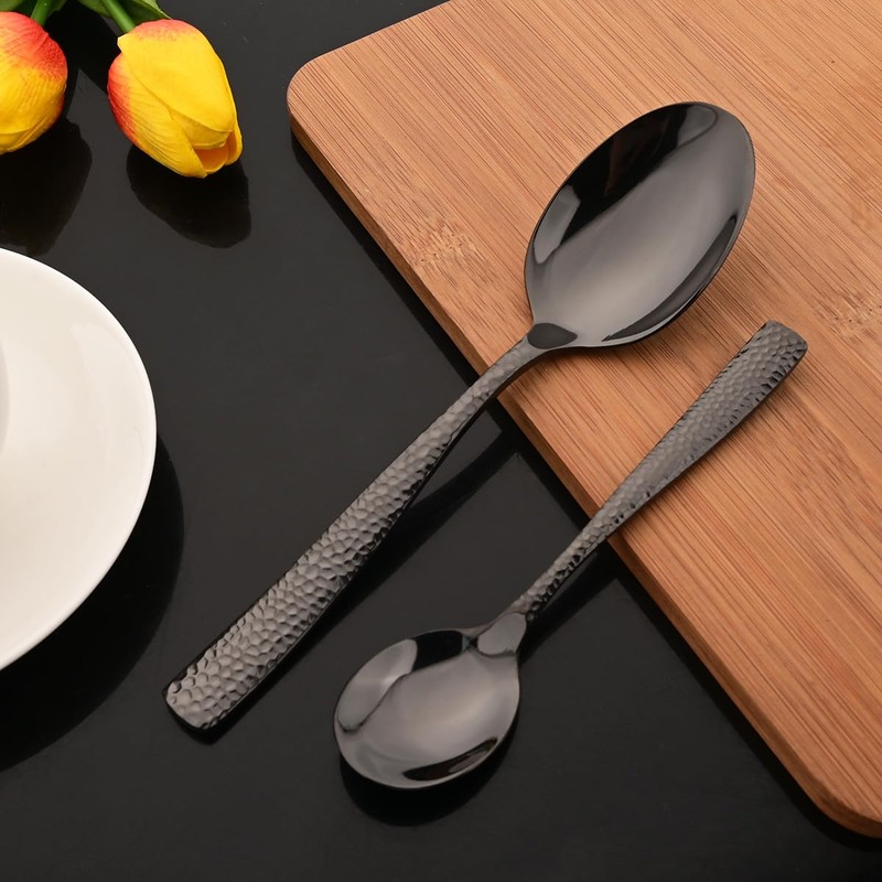 JASHII 5-Piece Black Hammered Flatware Hostess Set Stainless Steel Serving