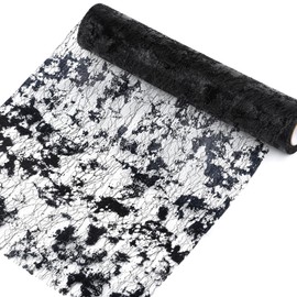 10m x 28cm Table Runner Sparkling Polyester Tulle Ribbon Roll Shiny Table Decoration for DIY,Wedding,Banquet,Birthday,Party and Decorations,Home Decor (Black)