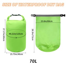 2 Pcs Dry Bags Lightweight Dry Sacks Waterproof Floating Bag Drifting Bag Ultimate Dry Sack for Outdoor Hiking Fishing Water Sports(70L Green)