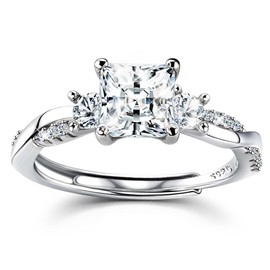 MILACOLATO 925 Silver Engagement Rings for Womens Simulated,Eternity,Promise Solitaire, Wedding,Cubic Zirconia,Adjustable,Bride,Round,Square,Diamond Rings for Womens Square
