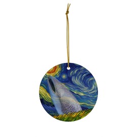 Whimsical Night Sky Whale Shark Christmas Ornament Circle Ceramic - Impressionist Pet Portrait Memorial Keepsake Gifts for Shark Lovers