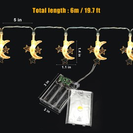 XIHIRCD Eid Ramadan String Lights, 40LED Mubarak Lights Moon and Star String Lights Battery Operated Party Festival Fairy Lights for Home Bedroom Wedding Garden Patio Indoor & Outdoor Decorations