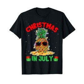 Summer Christmas in July Pineapple Sunglass Santa Hat T-Shirt
