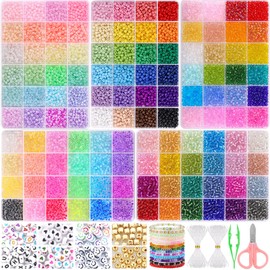 Funtopia Funtopia 13000pcs 4mm Seed Beads for Jewelry Making, 5 Types 120 Colors Small Glass Beads for Bracelets, Friendship Bracelet Kit with Alphabet Letter Beads, Smile Face Beads for DIY, Art and Craft