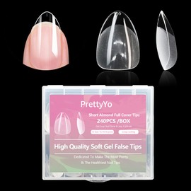 PrettyYo Short Almond Gel Nail Tips 240Pcs Half Matted Clear Fake Nail Tips Short Almond Shape 12 Sizes Full Cover Acrylic Press On Soft False Nails Gel x Nail Press Ons for DIY at Home