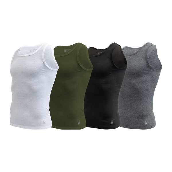 Spyder Mens Pro Cotton Pro Stretch Tank Tops A Shirts (White/Green/Black/Charcoal, Medium)