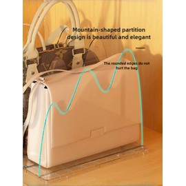 KKPOT Adjustable Acrylic Purse Organizer for Closet - Handbag Storage Shelf with Dividers, Clear Multi-Use for Purses, Bags, Office/Kitchen for Women (Extended base+5 partitions 1set, Wave)